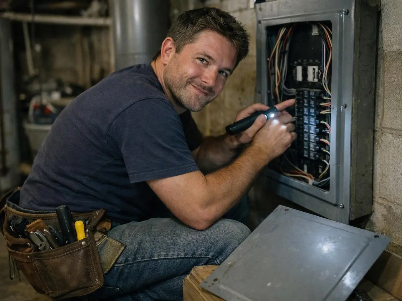 Electrician testing a new ceiling light switch