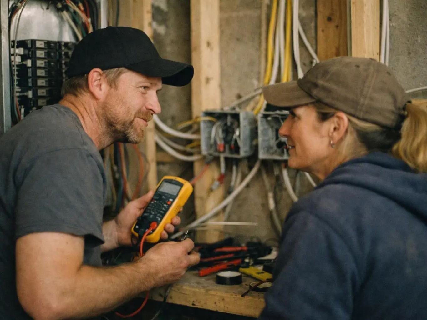 Electrician testing a flickering fixture