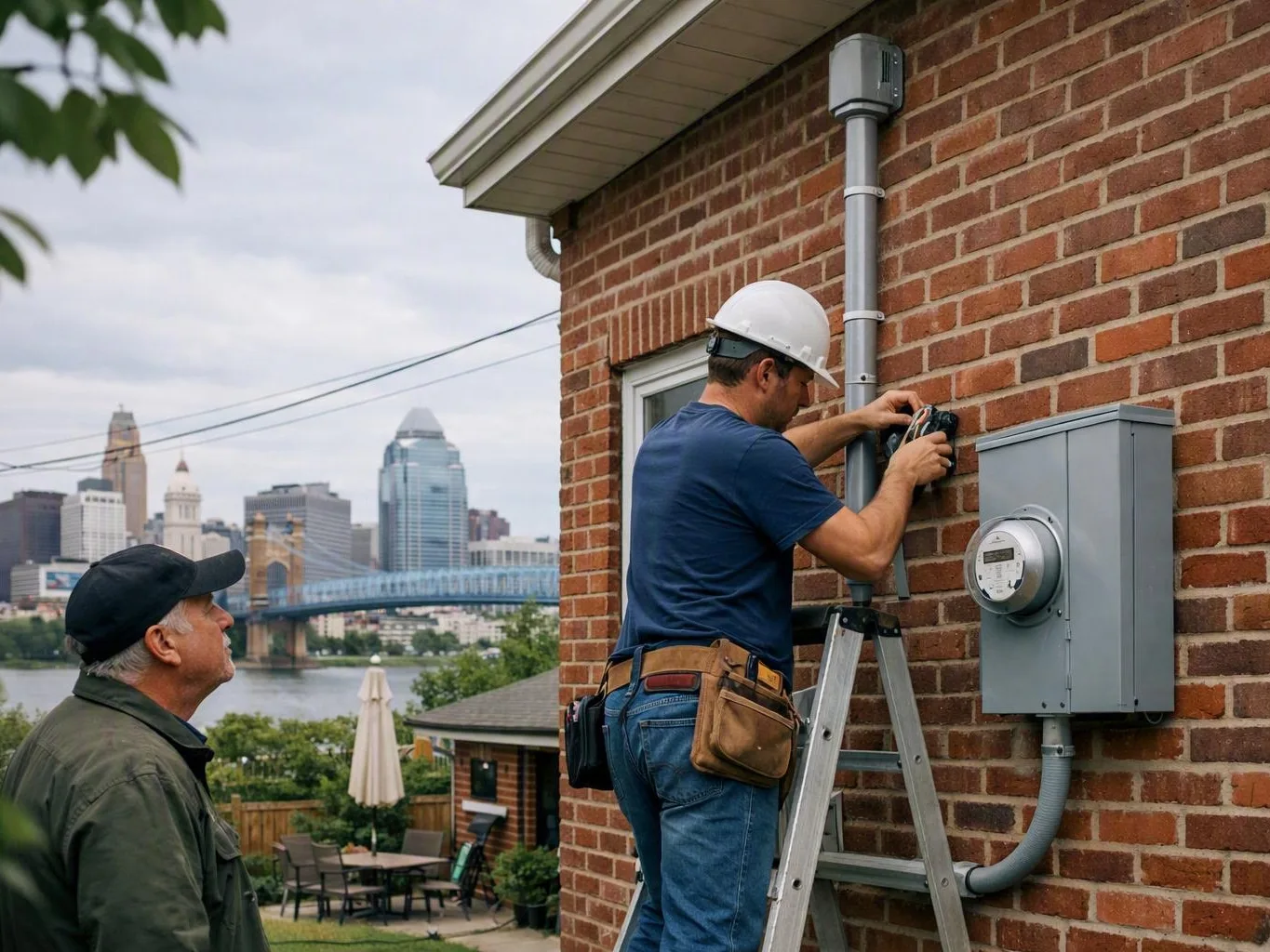 Worker checking commercial electrical equipment