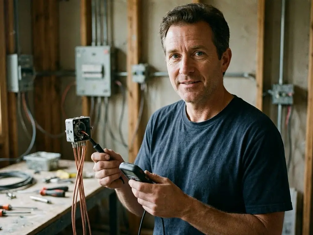 electrician checking a Blue Ash panel upgrade
