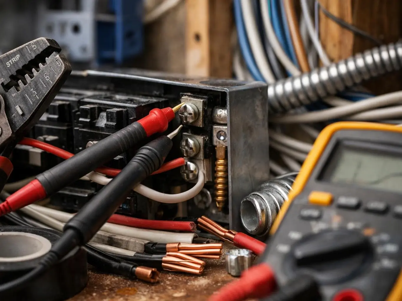 Electrician inspecting older wiring in Sharonville