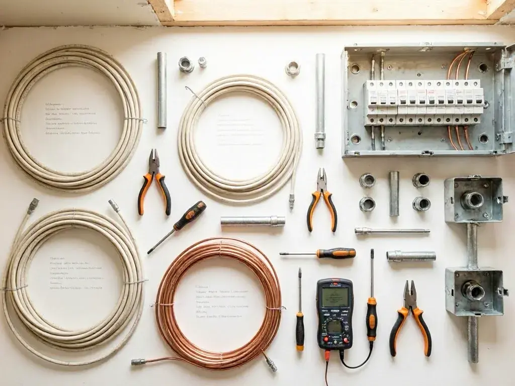Technician tracing wires beside a fuse box
