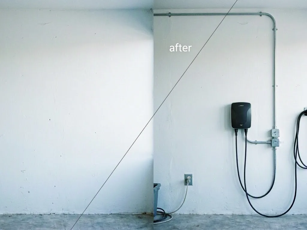 Electrician prepares an emergency disconnect installation for an EV charger at