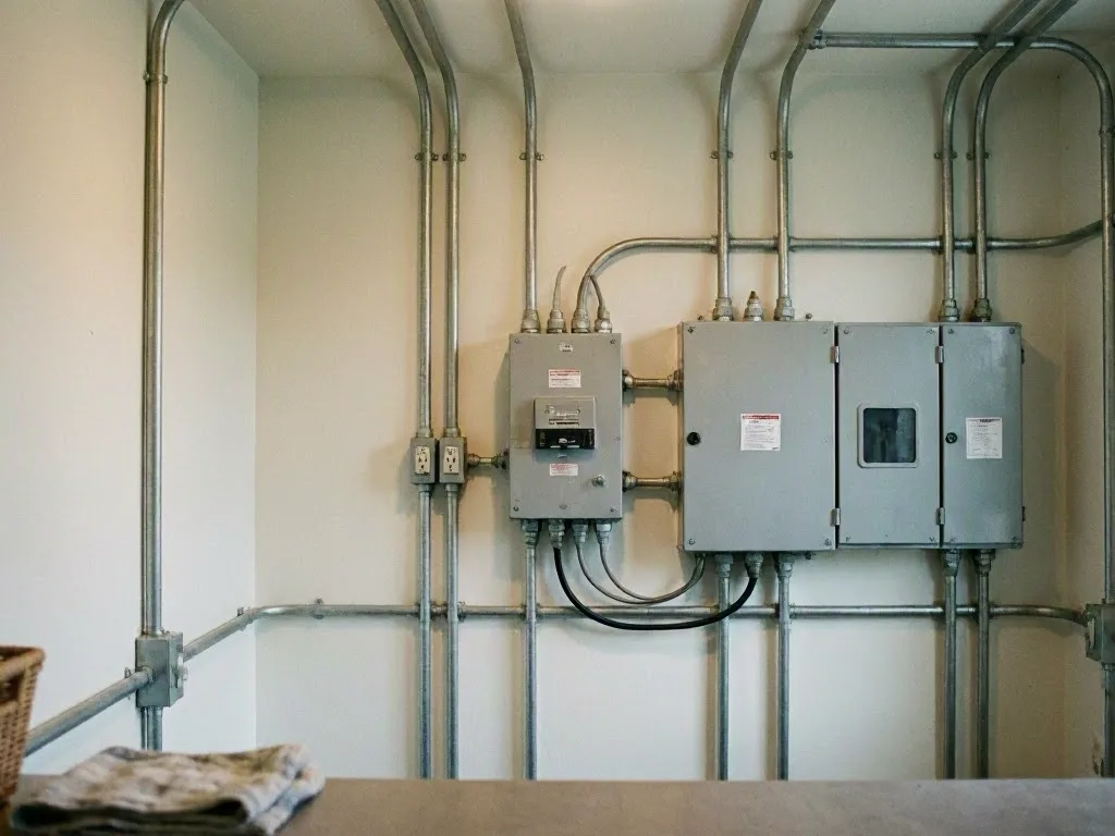 Commercial electrician tracing circuits inside a small office
