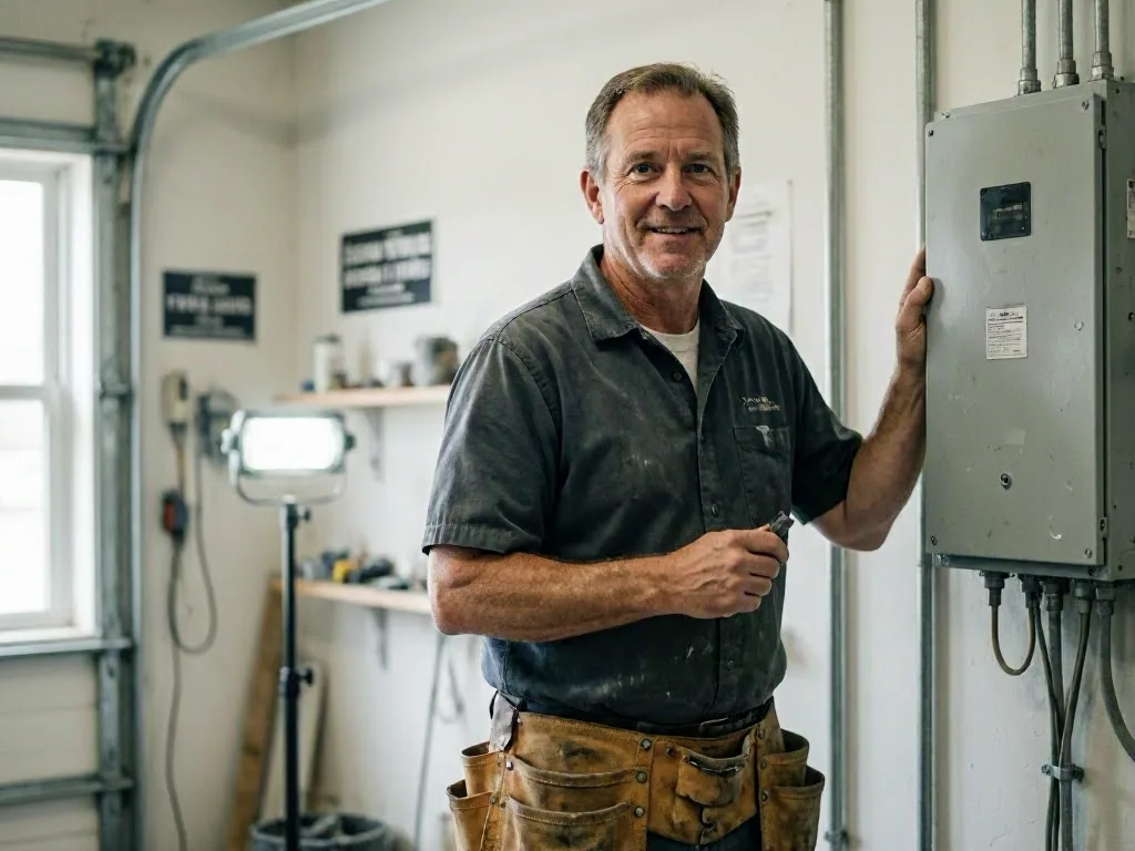 Electrician testing a breaker panel inside an older home