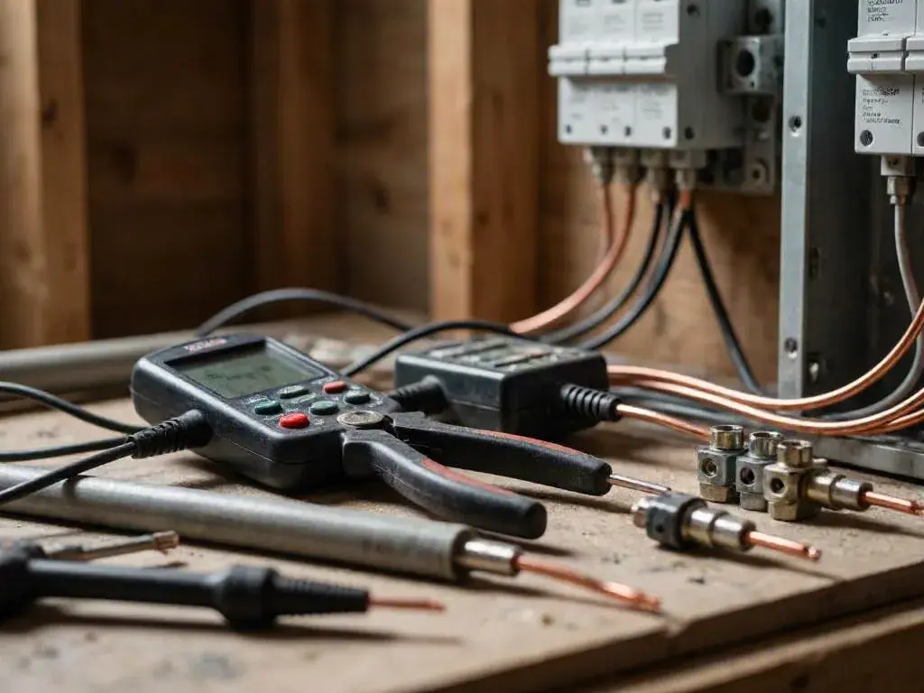 Electrician installing a new circuit for an EV charger, kitchen, office, or